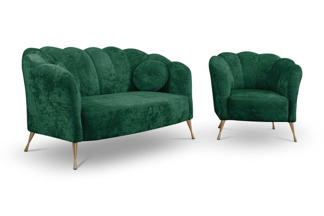 Fotel, sofa muszelka metalowe nogi, styl glamour Tkanina premium