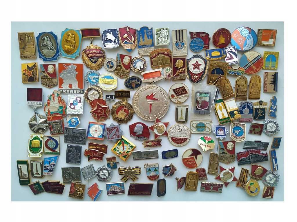 Odznaki przypinki radzieckie ZSRR zestaw duży