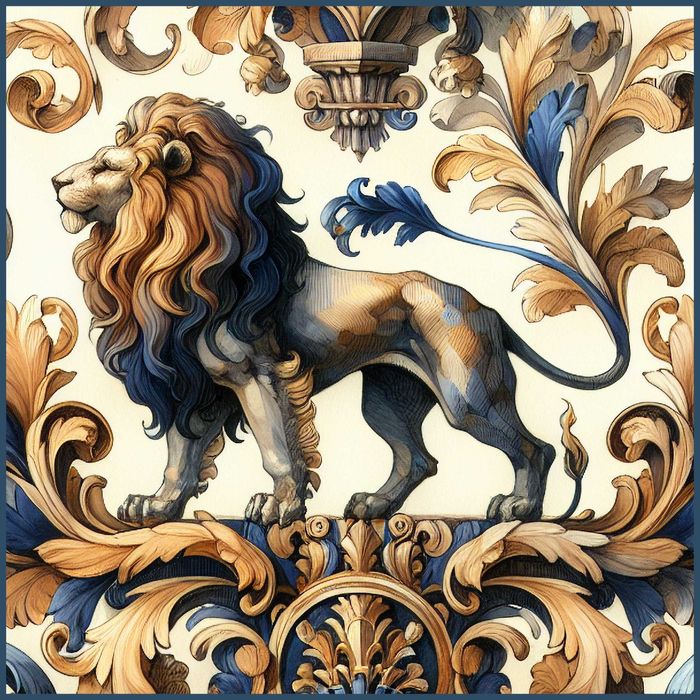 Grafika z liśćmi akantu - Francja XVIII wiek  - 100cm x 100cm