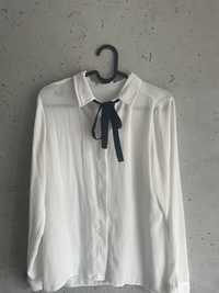 Damska, Biała koszula z dekoracyjną wstążką, rozmiar 38