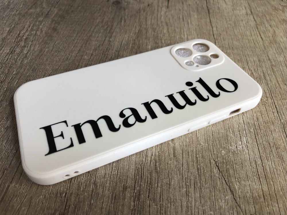 case/etui beżowy z napisem iPhone 12 Pro