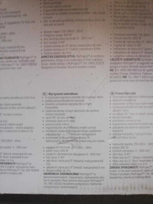 Wyrzynarka wahadłowa MyProject przewodowa moc 800W kątowa do 45 stopni