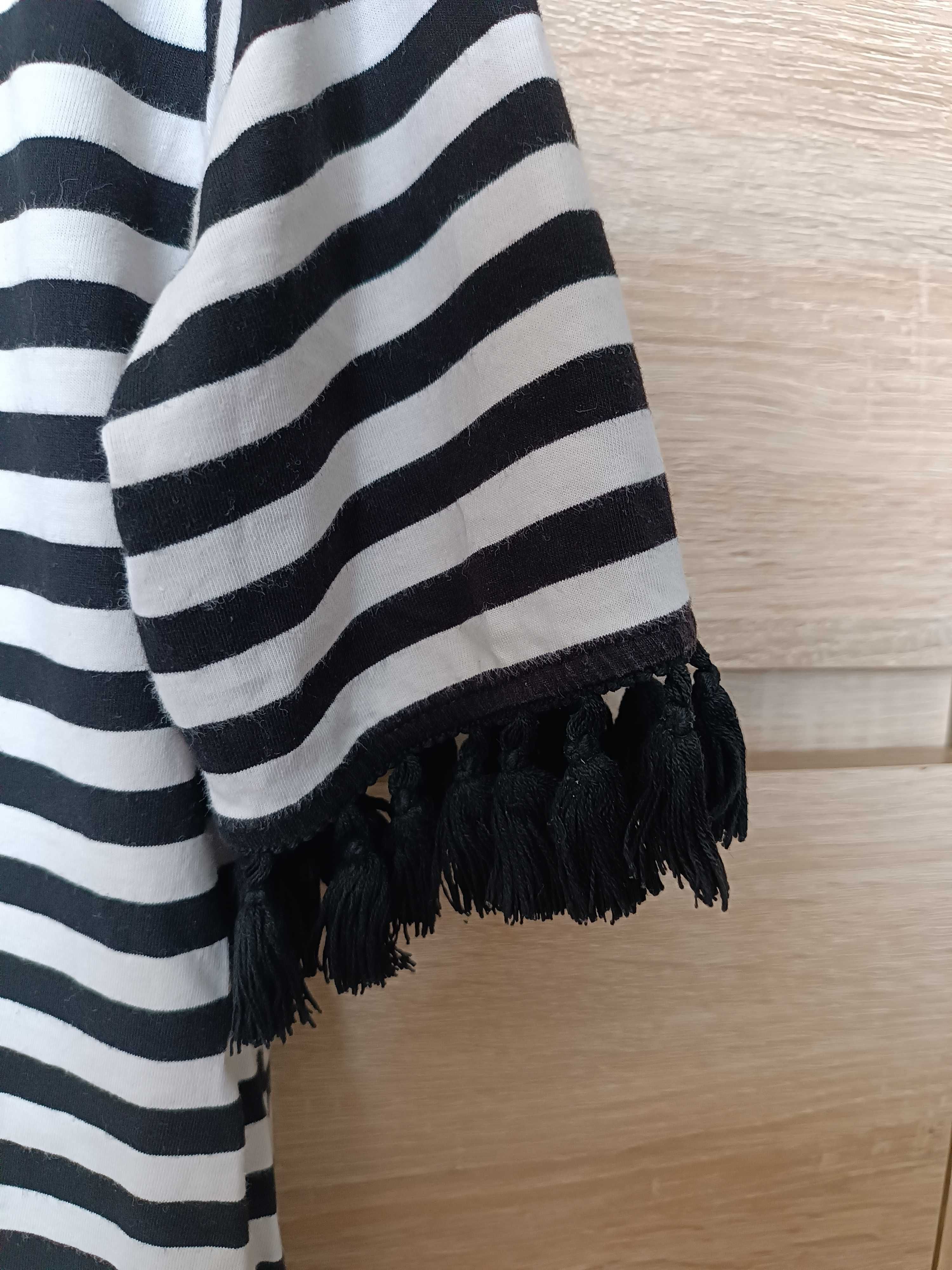Bluzka damska boho w paski z frędzlami używana, rozmiar S/M