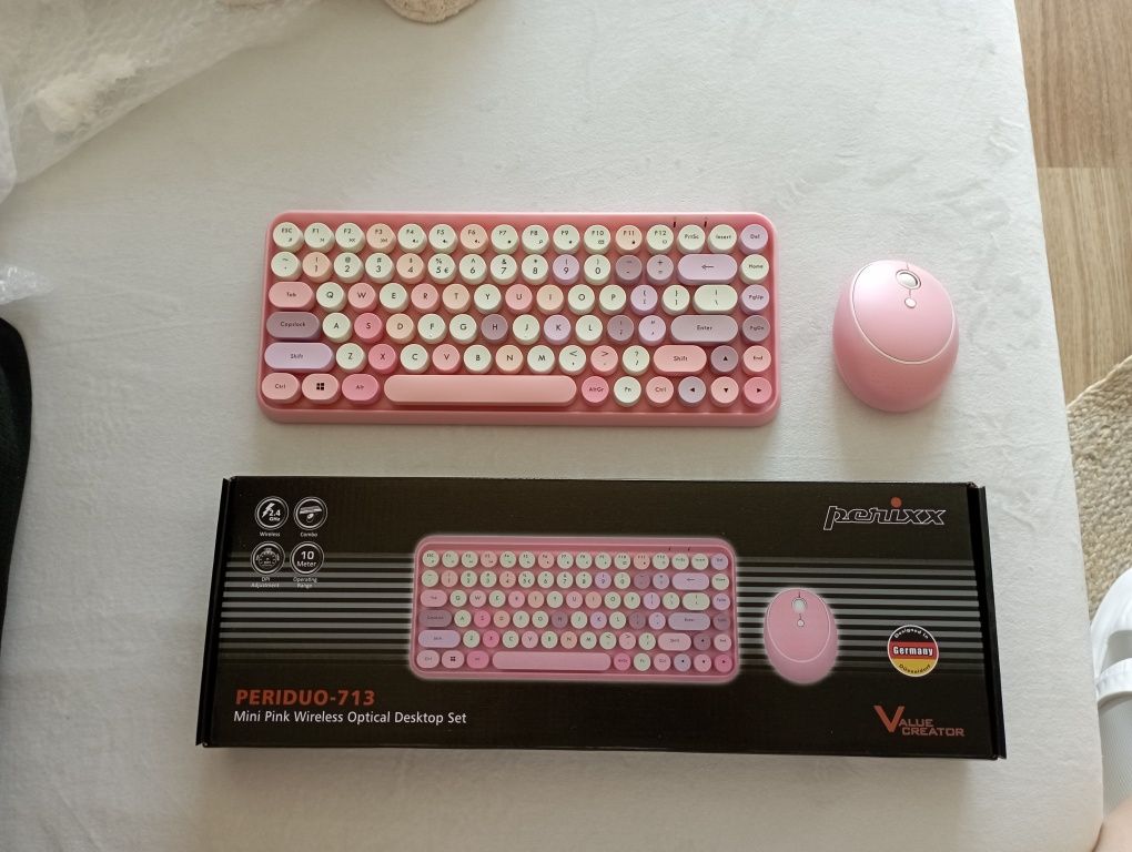 Teclado + rato sem fios (com recetor USB e adaptador)