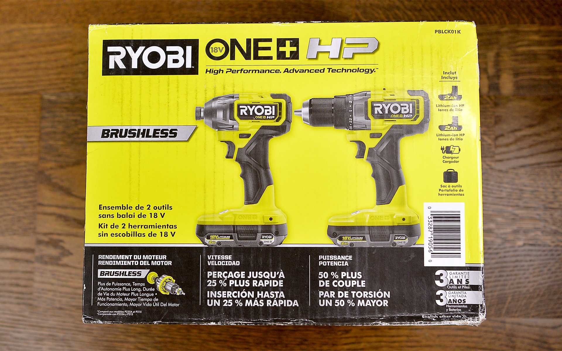 Ryobi ONE+ 18V PBLCK01K безщітковий набір дрель,імпакт,2хбатареї,сумка