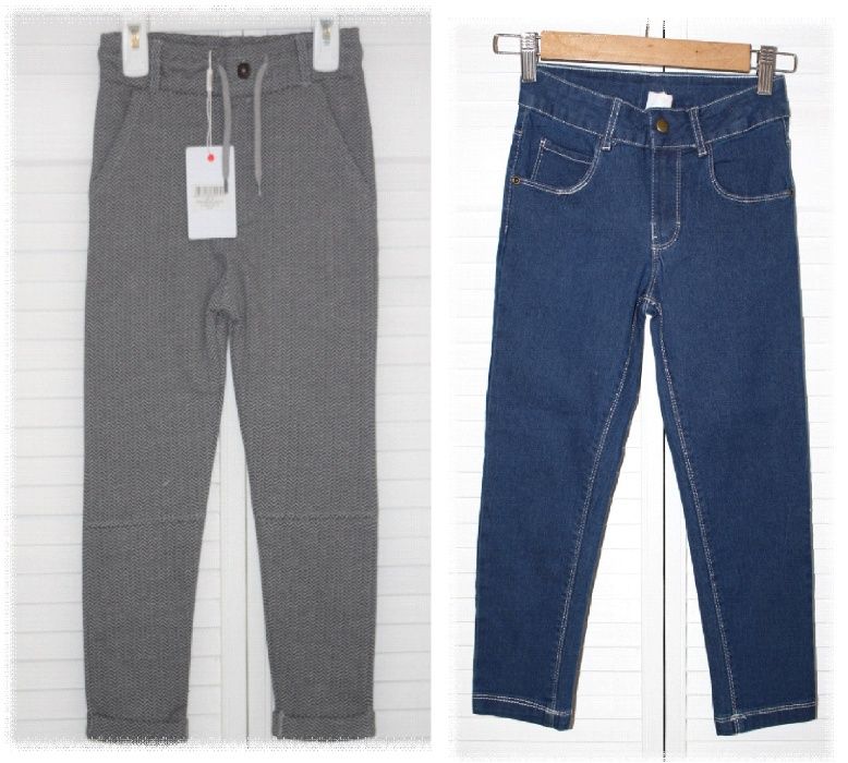 2 x spodnie chłopięce w jodełkę Jogger 4-5 lat Minoti + jeansowe 5-6 l