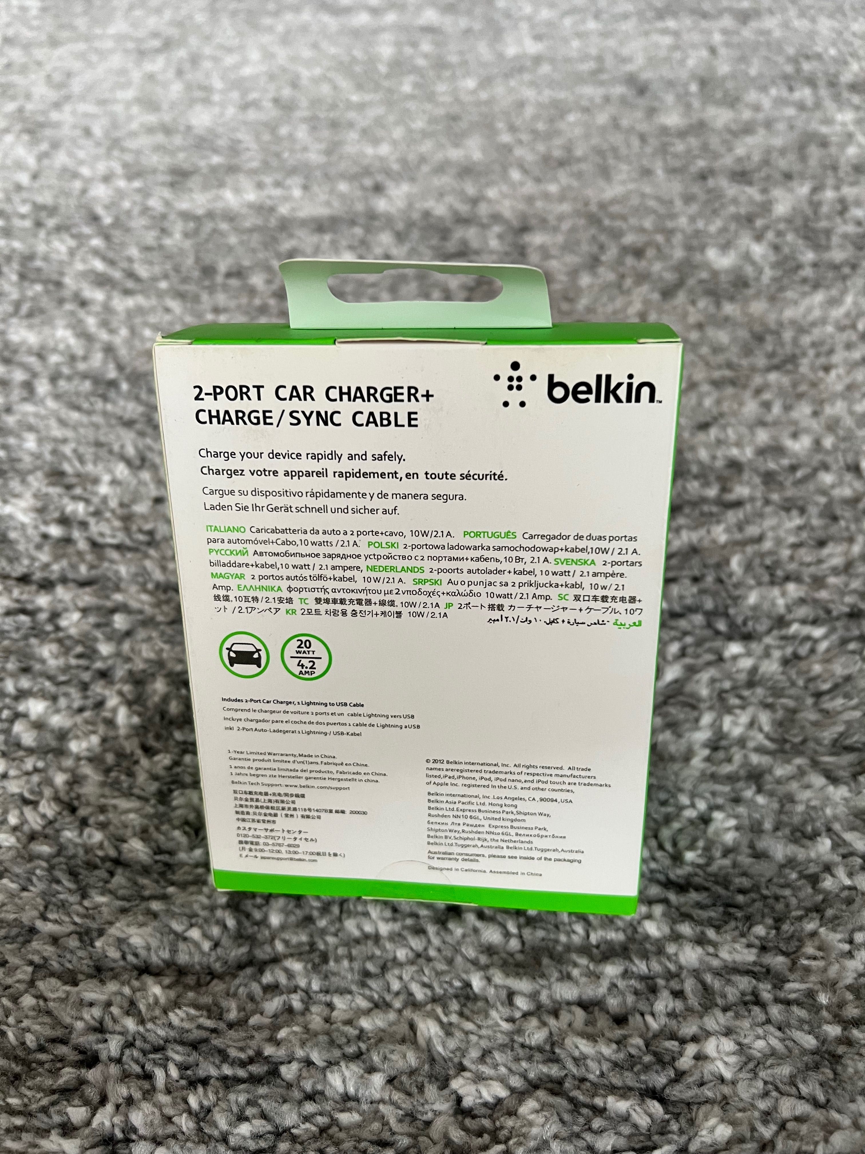 Ładowarka samochodowa belkin 20 W plus kabel Lightning
