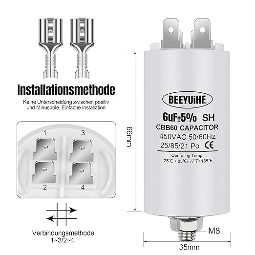 beeyuihf cbb60 kondensator silnikowy 20uf  450v 50/60hz