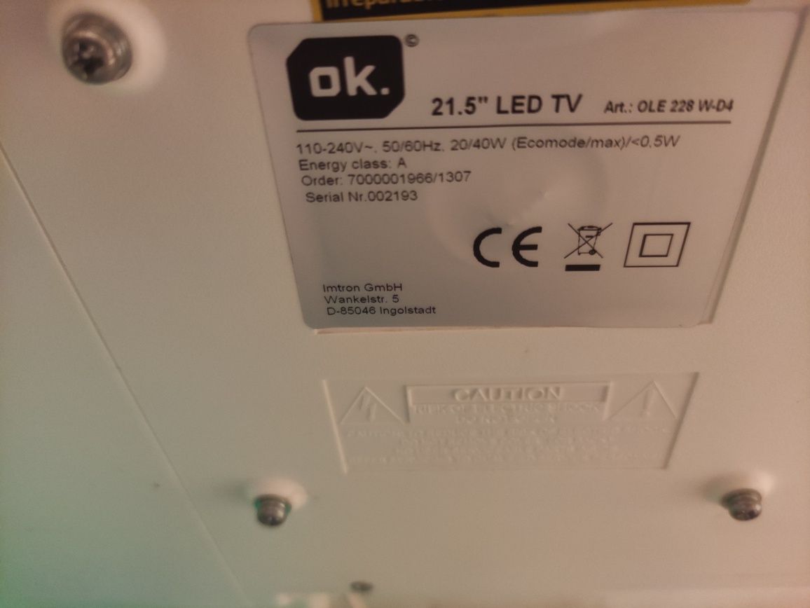 Telewizor LED 21,5 cala firmy OK full HD