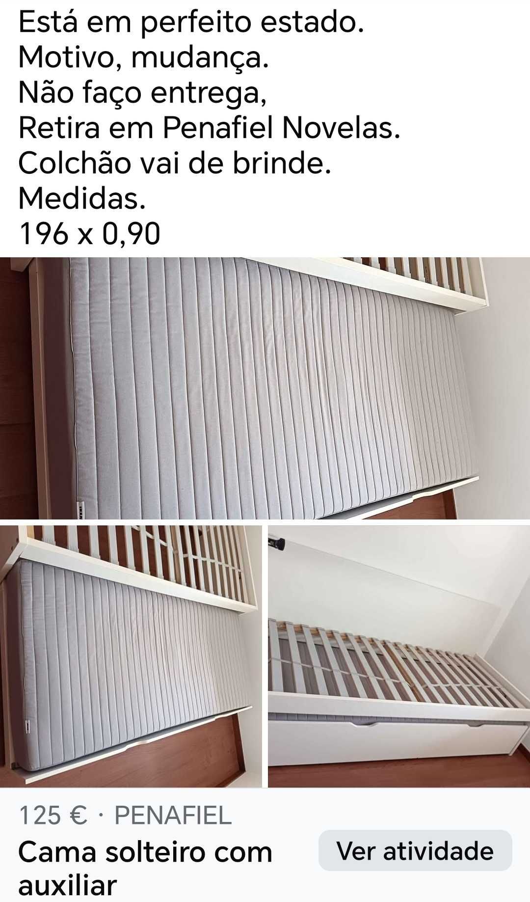 Cama solteiro com auxiliar