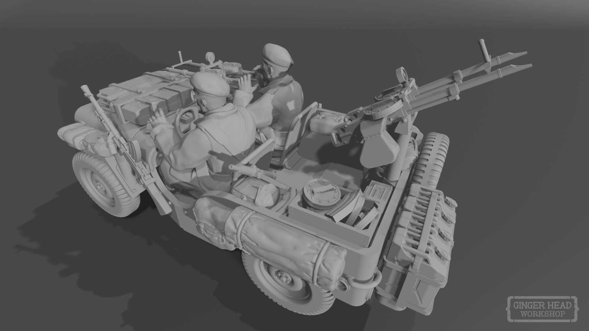 Bolt Action Jeep Willys- Airborne, Army, SAS, Twin Bazookas (Druk 3D)