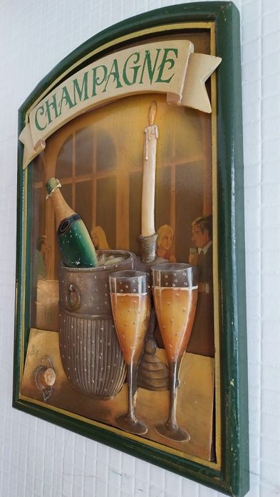 Quadro Champagne madeira 3d