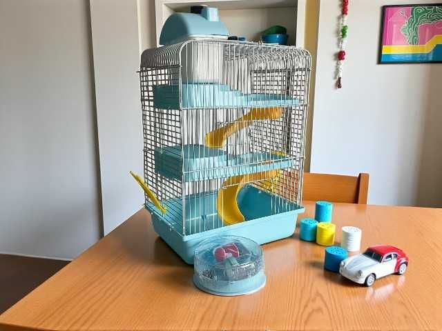 Klatka dla chomika NOWA 3 piętra domek kołowrotek piodełko niebieska