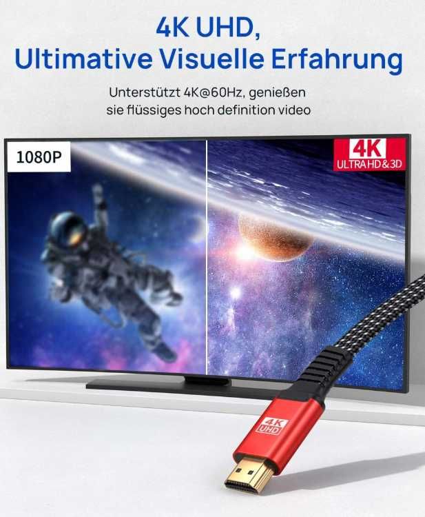 Kabel HDMI 2.0 JSAUX 3M 4K UHD 18GB/S 1080P Czerwony