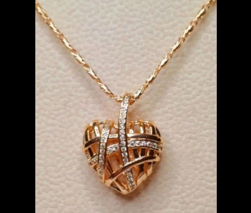 Nowe piekne serce 3D pozłacane wybite 585RG naszyjnik łancuszek