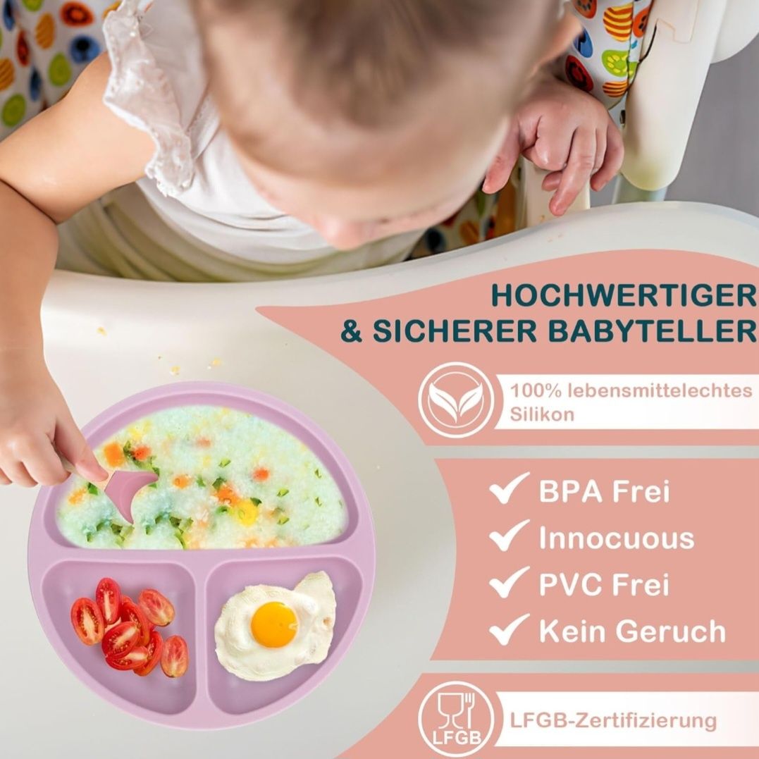 MOJILN Zestaw  silikonowych talerzyków dla niemowląt z przykrywkami