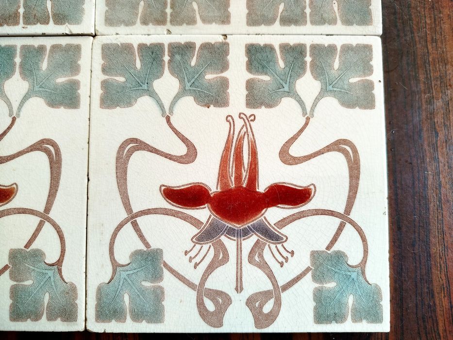 Quadra azulejos (tiles) alemães raros Arte Nova | Art Nouveau