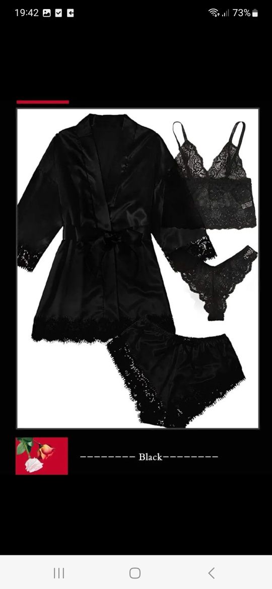 Nowy komplet czarny zestaw piżama damska piżama bielizna nocna 38 40