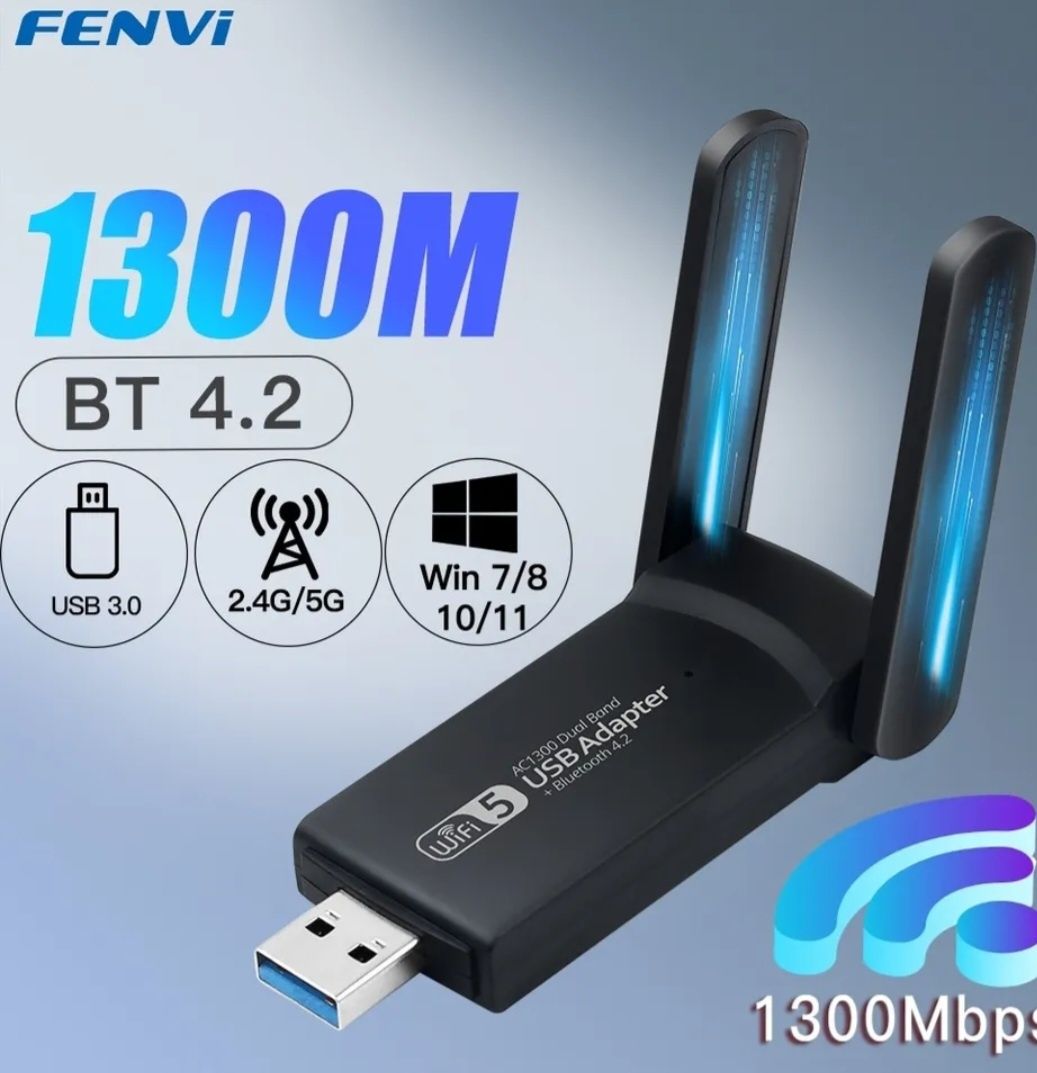 WiFi usb 3.0 адаптер 1300мбіт/с Bluetooth4.2 двоxдіапазонний 2.4/5Ghz.