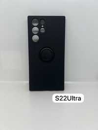 Etui Silicone Mikrofibra - Samsung Galaxy S22 Ultra - Czarne + RING