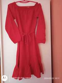 Sukienka midi czerwona len przewiewna na lato  Esmara 34 XS jak 36 S