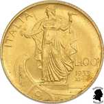 Złota moneta 100 lire lirów 1933 8,8 g Vittorio Emanuel lII Włochy R2!