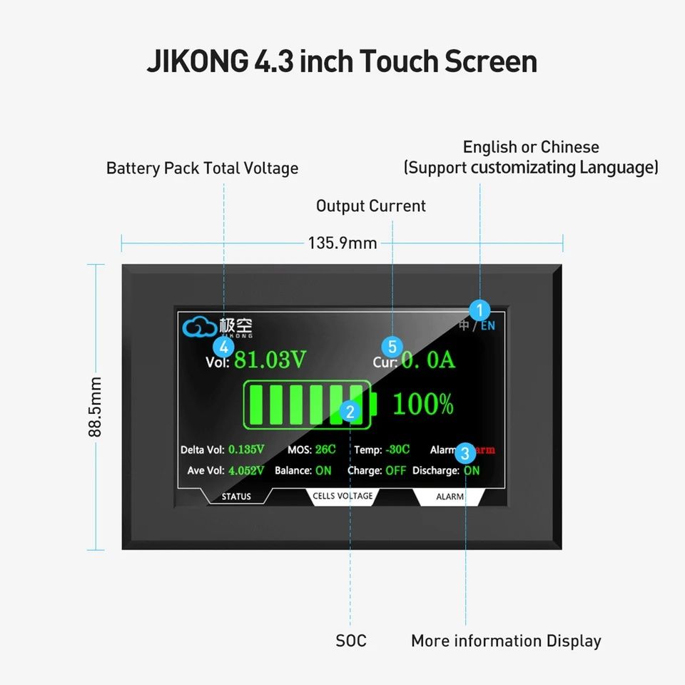 b2a20s20p B2A8S20P бмс smart jk lcd bms, lifepo4 200A 350А экран