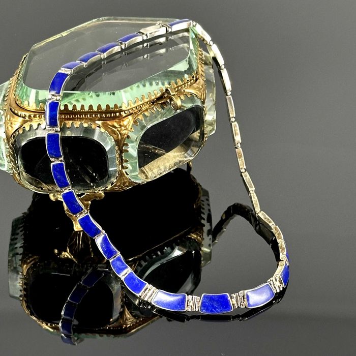 Srebro - Srebrny naszyjnik Art Deco z Lapis Lazuli - próba 925