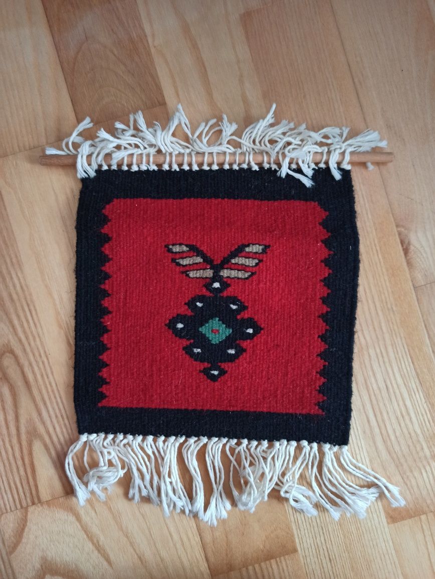 Mały kilim makatka vintage folk etno ludowy wełna wełniany folkowy