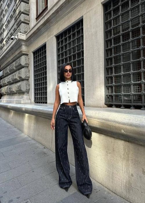 Джинсы палаццо з камінням