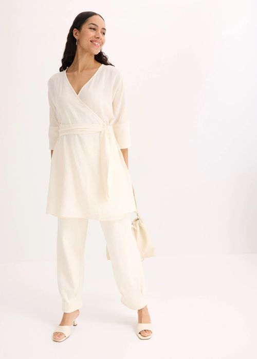 B.P.C sukienka ecru z efektem założenia kopertowego 38.