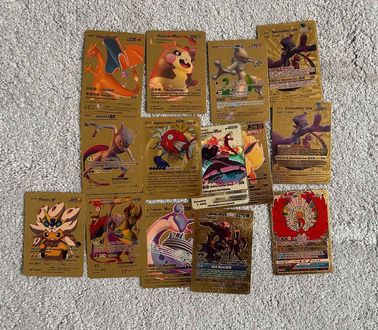 Karty pokemon złote - zestaw 13 kart  + 1 metalowa