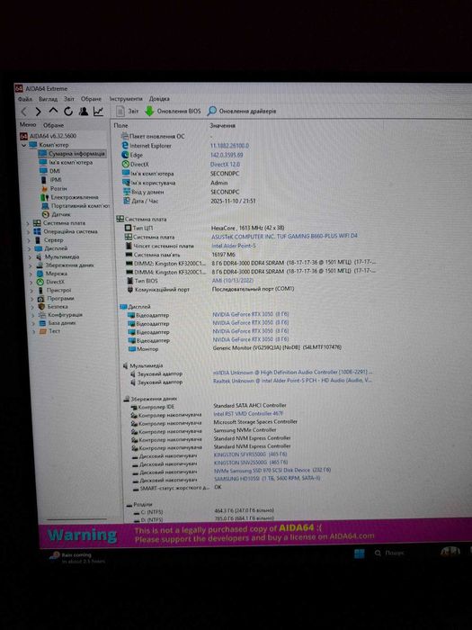 Ігровий ПК (I5-12400f, 3050 8Gb, 16Gb, 1.2Tb ssd)
