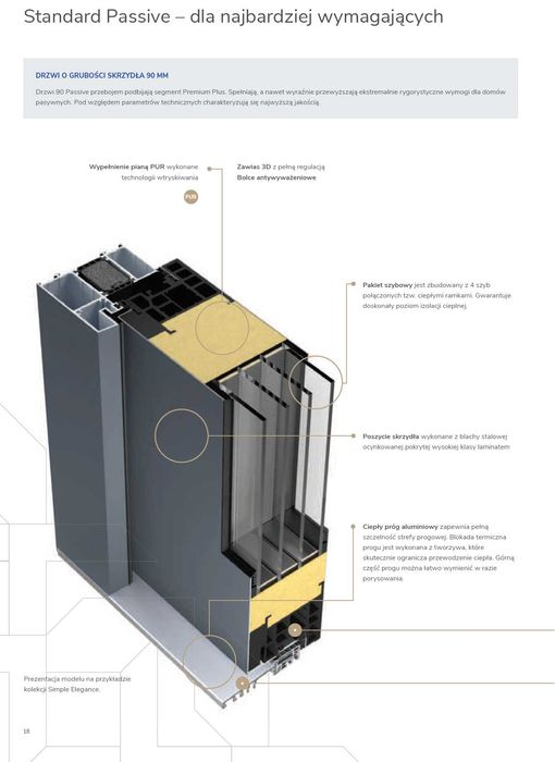 Drzwi Martom Passive ALU 90 mm, Diamond, Szare (od ręki)