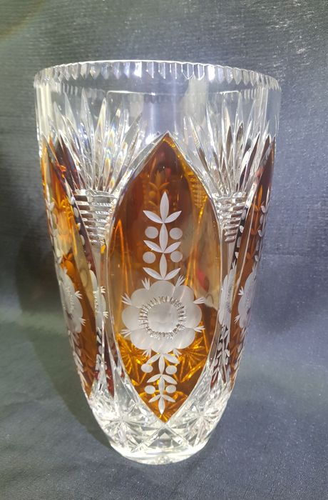 Wazon kryształowy kolorowy szlifowany Vintage PRL