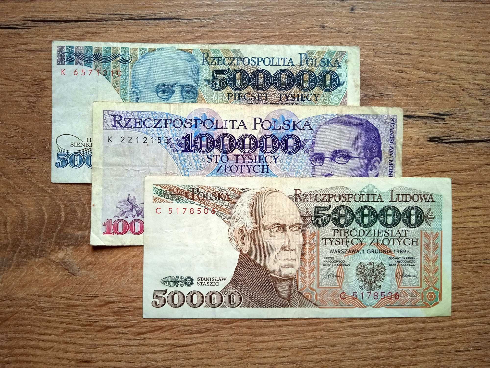 Banknoty PRL zestaw 3 szt. 500000/100000/50000