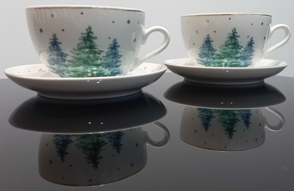 home&you piękna filiżanka ze spodkiem ozdobna świąteczna choinki