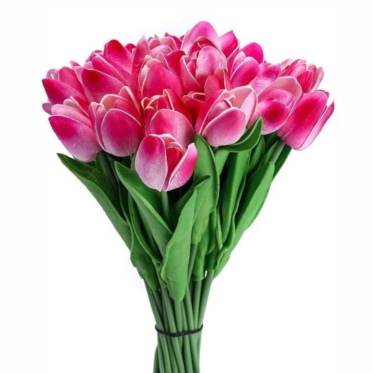 Tulipany sztuczne silikonowe piankowe bukiet 20szt Różowe