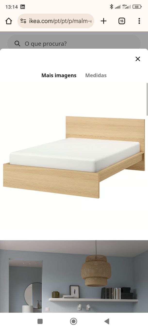 Cama IKEA malm cor carvalho 1.40 x 200m com estrado
