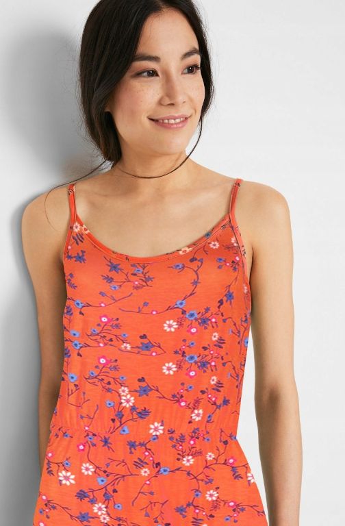 bonprix pomarańczowa sukienka damska na ramiączkach w kwiaty 32-34