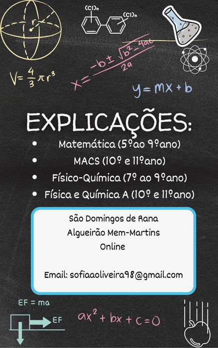 Explicações de Matemática, MACS e Física e Química