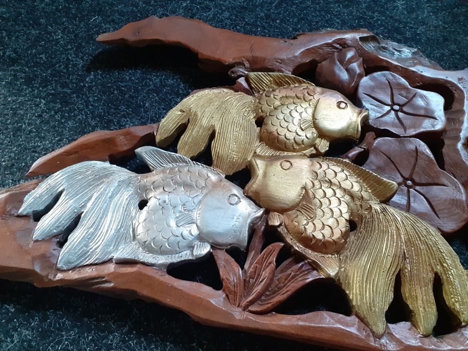 Картина пано різне дерево дуб рибка 3D