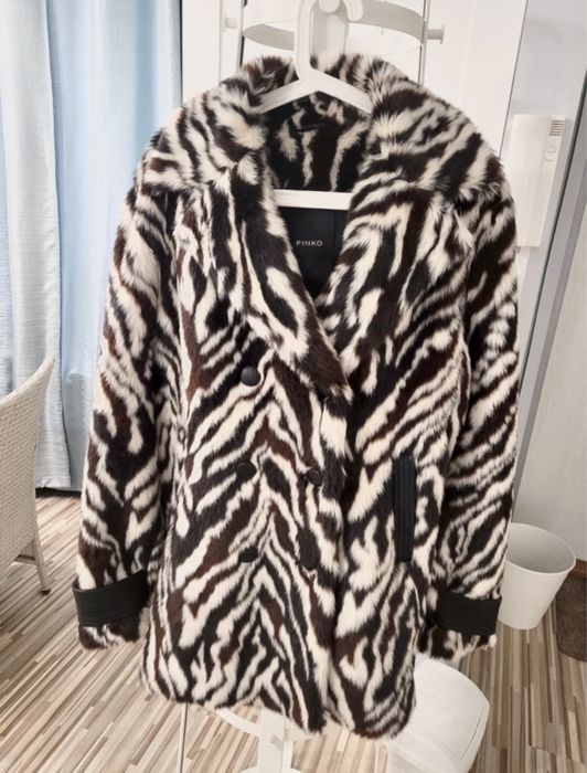 Pinko płaszcz Lamentare Zebra futro 1G146M Y5NQ nowe włoskie 44 L M