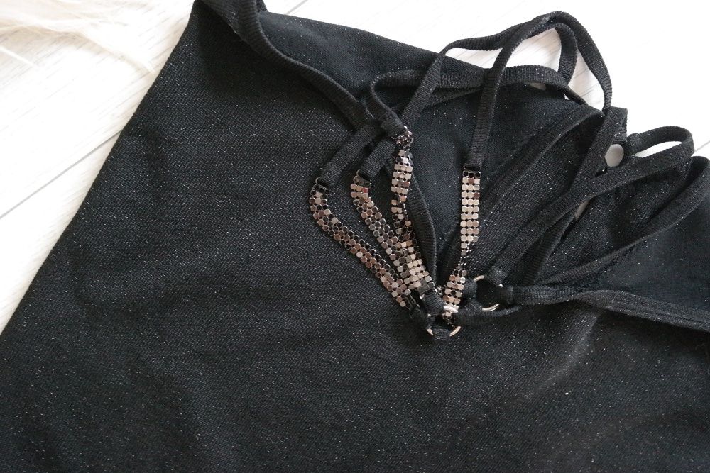 elegancka bluzka~ozdobne łańcuszki~River Island r.38~impreza~karnawał