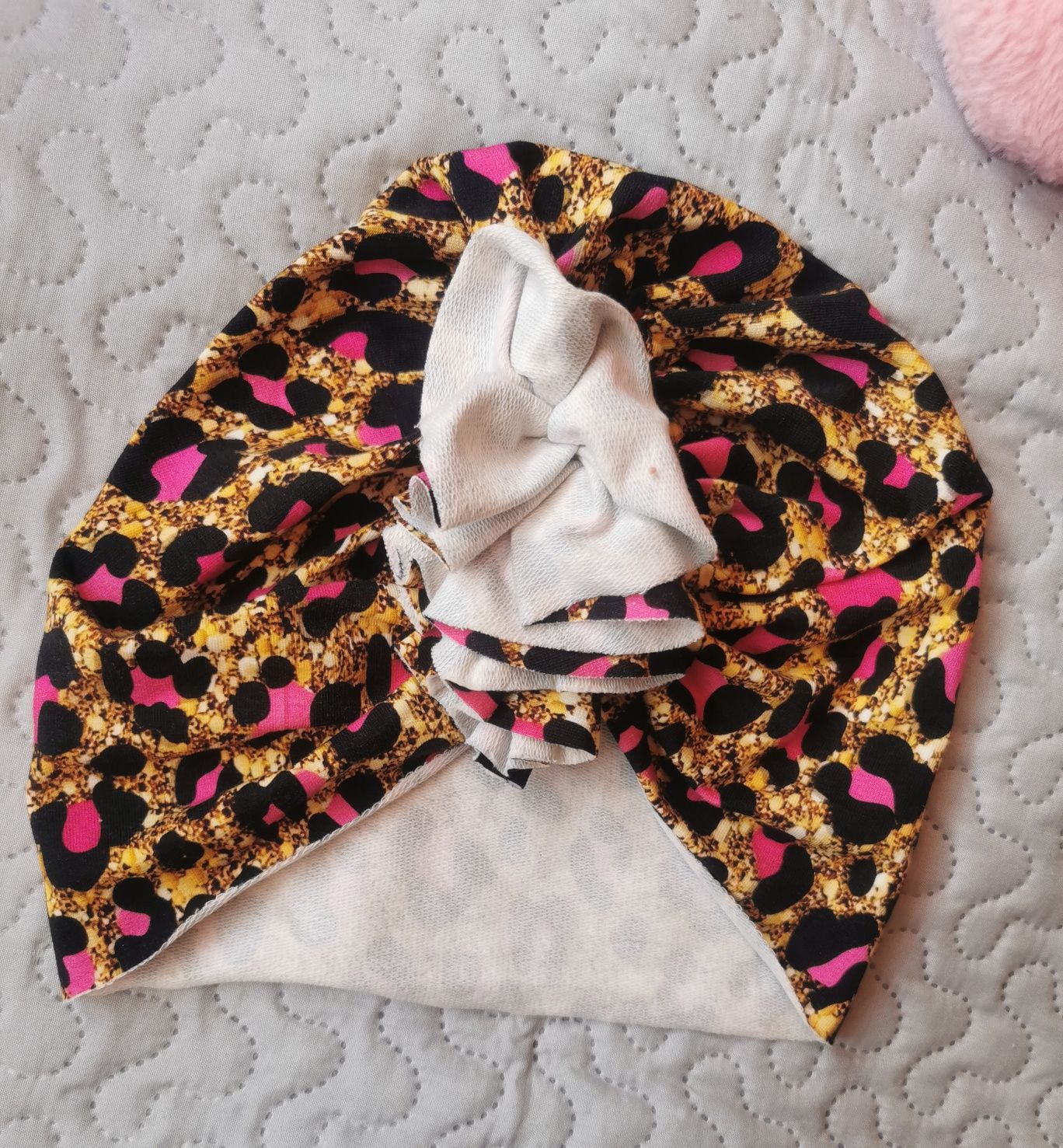 Turban z falbanką Jersey bawełna panterka 3latka wzwyż