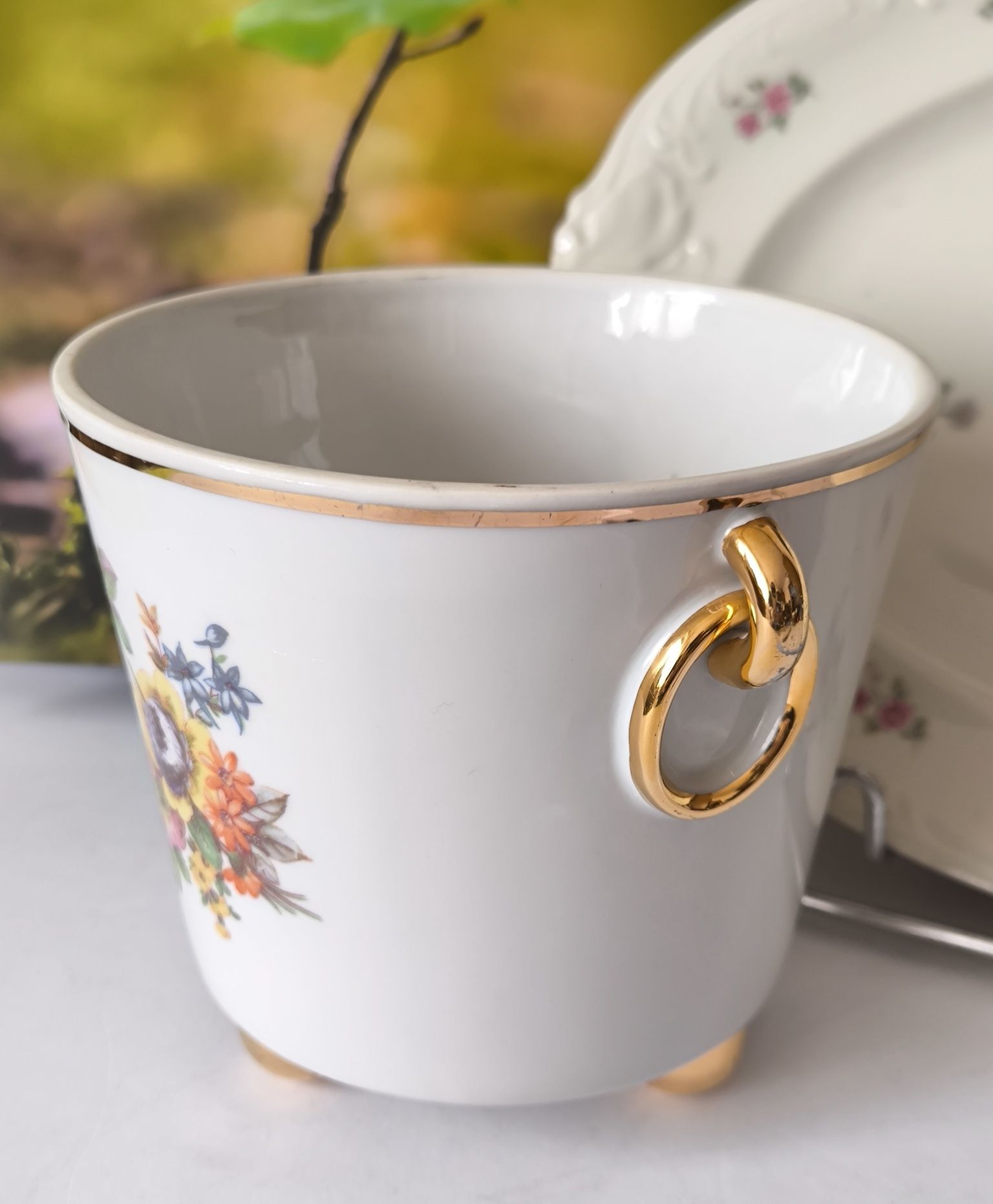Osłonka na kwiaty róże piękna stara porcelana