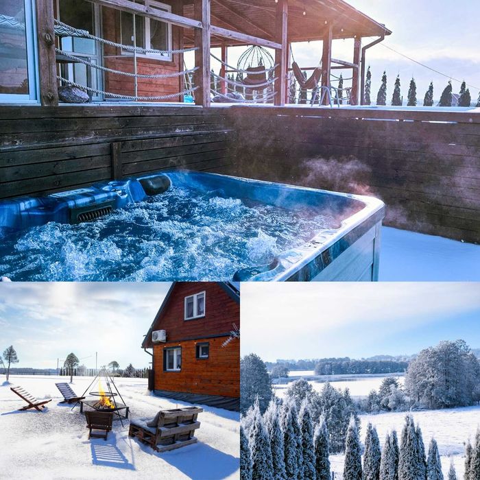 Sylwester Domek z basenem – Mazury | Jacuzzi, sauna, jezioro – noclegi
