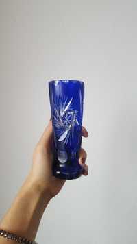 Kryształowy wazon wazonik prl vintage niebieski kobaltowy