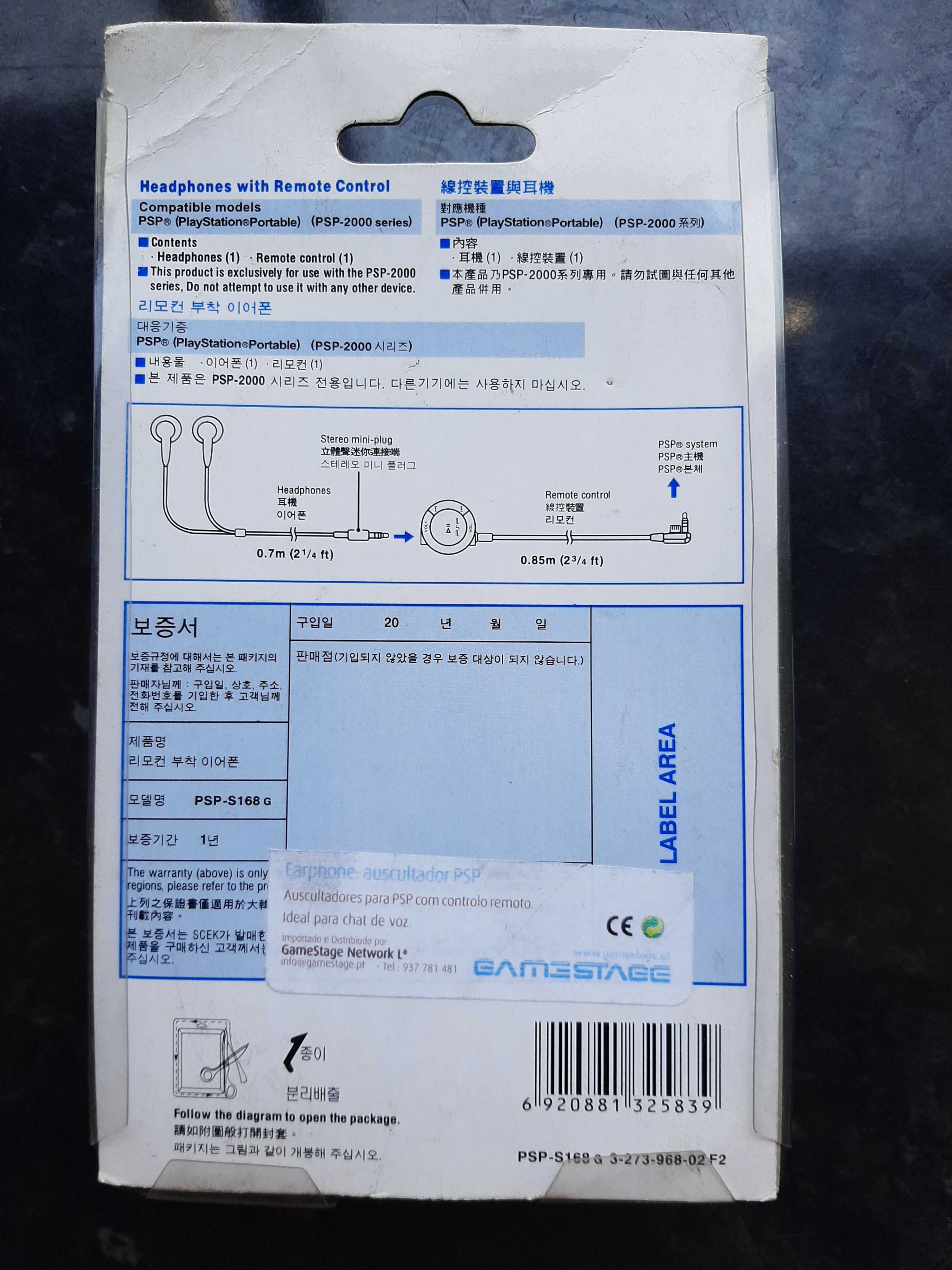 Auscultadores PSP2000 com controlo remoto