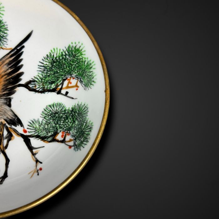 Chińska dekoracyjna miska metalowe okucie ptaki kwiaty B5/091311